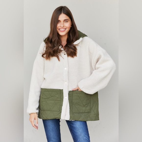 Contrast Spliced Sherpa Quilted Hooded Jacket - Picture 4 of 6